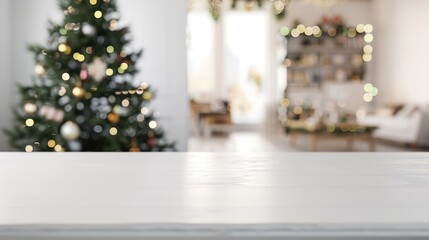 Festive Christmas tree in cozy living room, perfect for holiday decorations