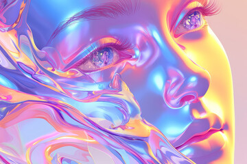 3D Rendering neon glowing face of gorgeous model. AI Generative. 