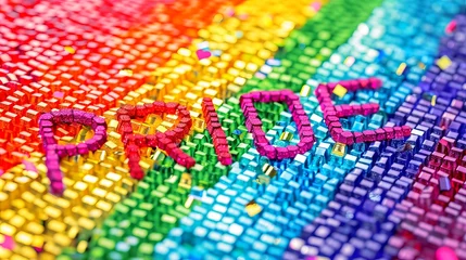 Fotobehang A rainbow colored fabric with the word pride written on it. © VISUAL BACKGROUND