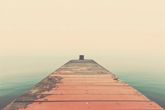 Eerie fog over an abandoned pier, atmospheric, landscape photography, silent mystery