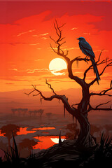 Majestic eagle perched on a rosebush at sunset: Serenity in the wilderness