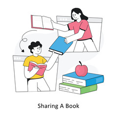 Sharing A Book Flat Style Design Vector illustration. Stock illustration