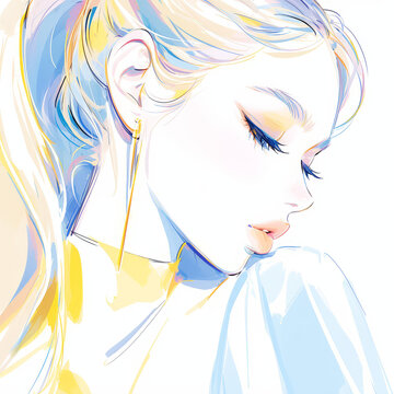 Colorful vector illustration of anime girl. Profile image of beautiful gorgeous supermodel in abstract and minimal style. AI Generative. 