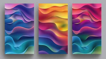 Set of simple abstract colorful background ,Rainbow color liquid. Wave lines poster set for wallpaper, business card, cover, poster, banner, brochure, header, website