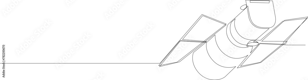 Aufkleber continuous one line drawing of space orbital satellite. single line draw design vector graphic illus