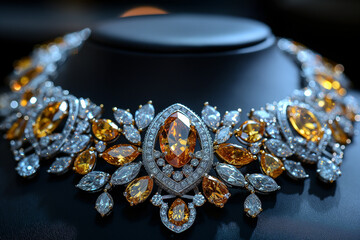 diamonds with yellow sapphire necklace - obrazy, fototapety, plakaty
