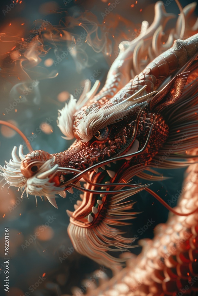 Poster close up of a dragon's head with fiery background. perfect for fantasy and mythical themed projects