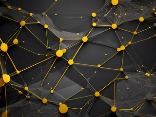 Dark grey and bold yellow illustration background of virtual networks and technology. Generative AI