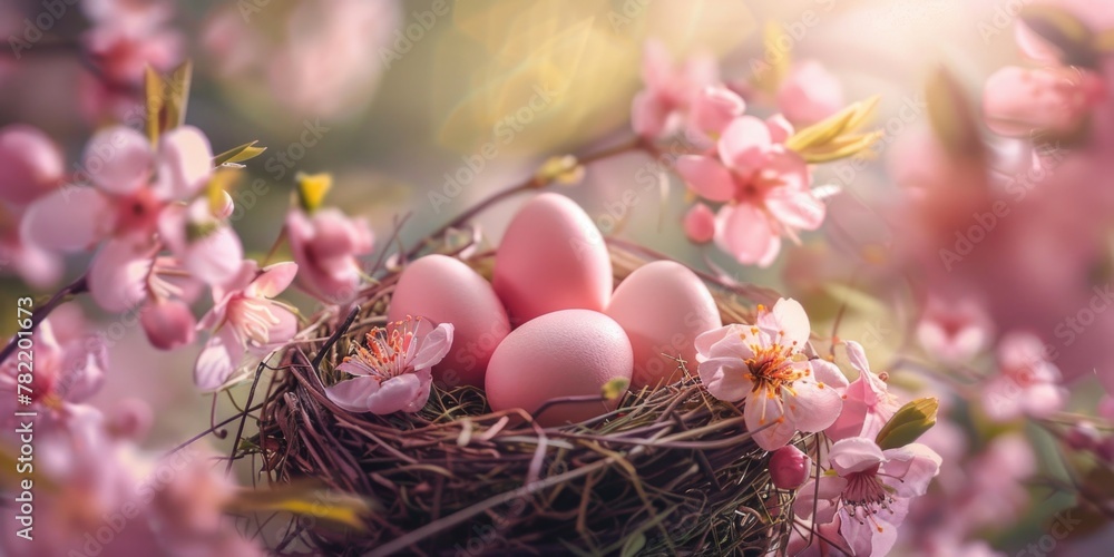 Aufkleber a nest filled with eggs perched on a tree branch. ideal for nature and wildlife themes