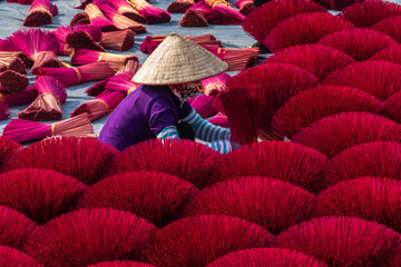 drying incense in the handicraft village of Quang Phu Cau, Ung Hoa, Hanoi. Photo taken at Ung Hoa,...