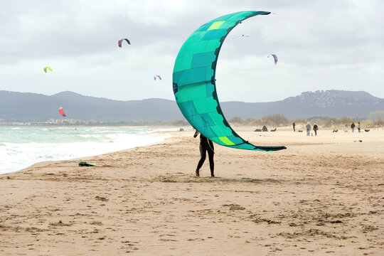 afternoon kitesurfing on the beach and the sea