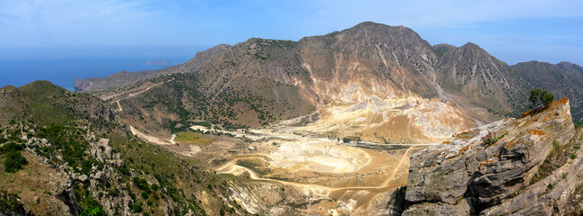 The Stefanos crater, the biggest and most impressive crater on the island of Nisyros in Greece.