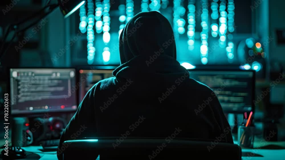 Poster an individual sits at a desk, engrossed in their work, as they operate a computer, an anonymous hack