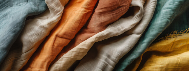  set of linen fabrics in different colors. linen fabrics samples - obrazy, fototapety, plakaty