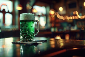 A glass of beer on a table. Suitable for restaurant or bar promotions
