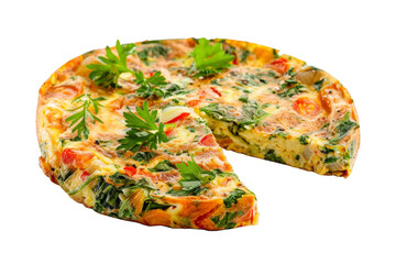 Freshly Prepared Vegetable Frittata on White Background