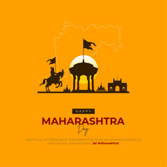 Happy Maharashtra Day Post and Greeting Card Design. Minimal and Modern Maharashtra Diwas Banner with Text Vector Illustration