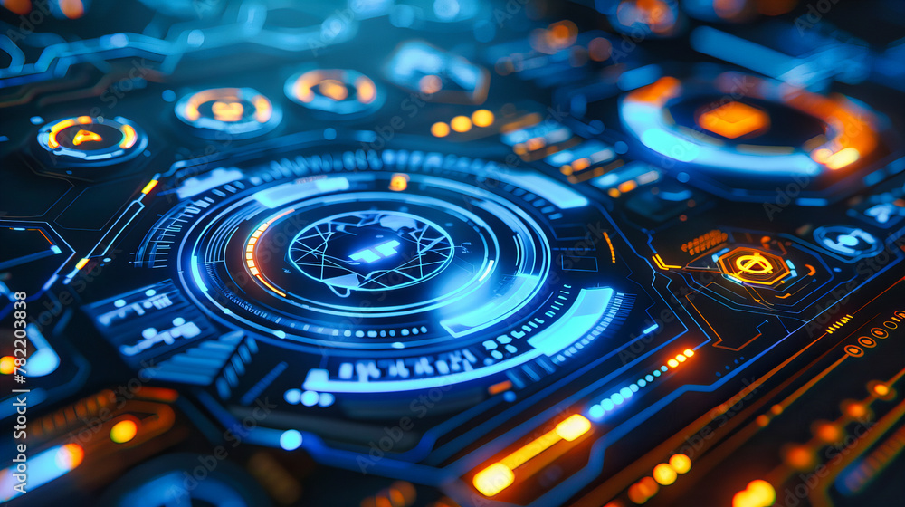 Aufkleber blue digital technology background, futuristic network and computing concept, cyber security and inf