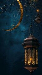 Arabic lantern At Night Scenery On A Vertical Mobile Wallpaper Background.