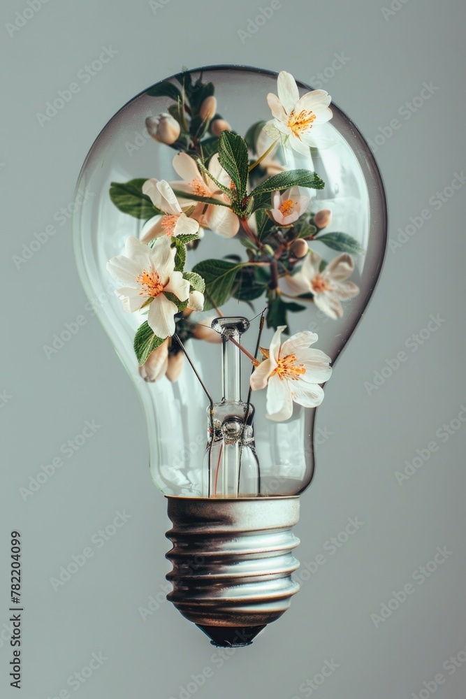 Canvas Prints A unique light bulb filled with colorful flowers. Ideal for creative and nature-themed projects