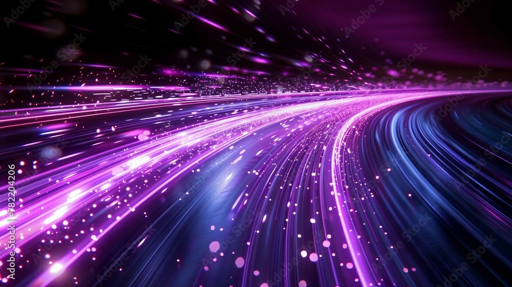 Poster purple and silver light trails, the flow of data within computer systems or networks, the transfer o