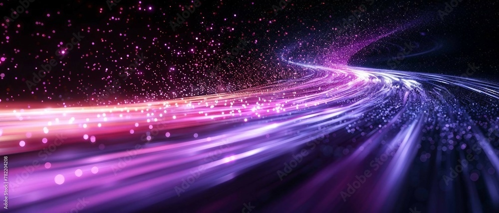 Poster purple and silver light trails, the flow of data within computer systems or networks, the transfer o