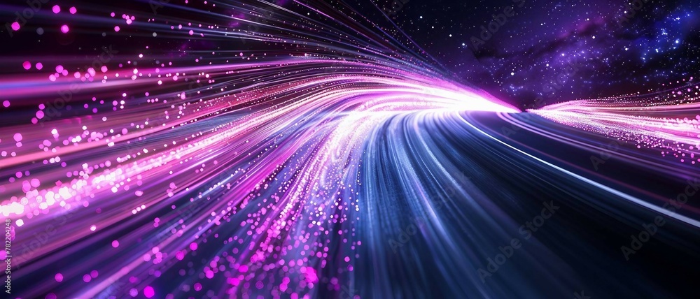Poster purple and silver light trails, the flow of data within computer systems or networks, the transfer o
