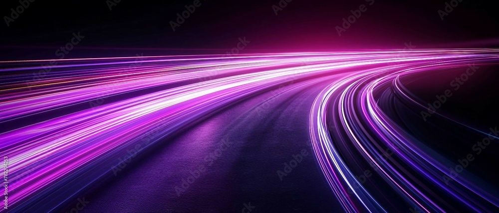 Poster purple and silver light trails, the flow of data within computer systems or networks, the transfer o