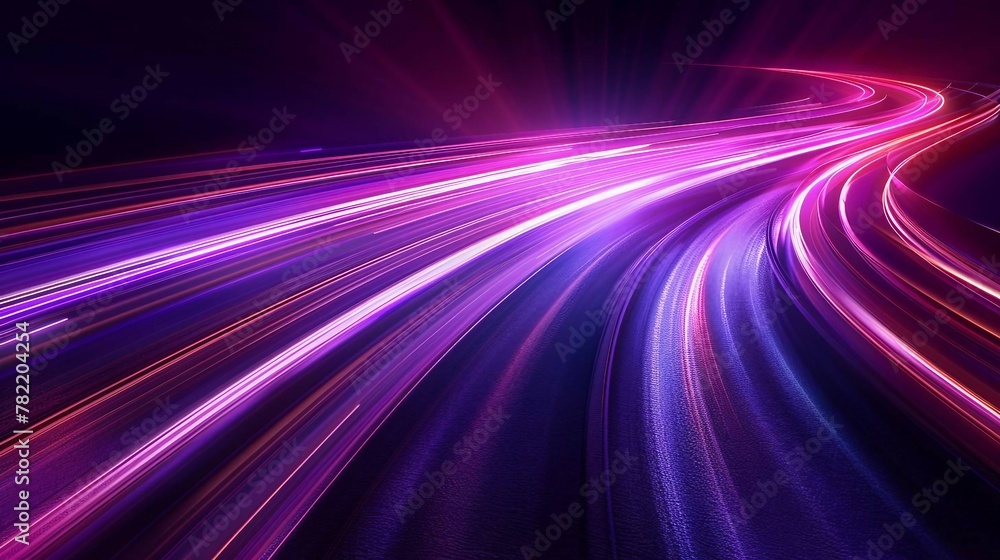 Poster purple and silver light trails, the flow of data within computer systems or networks, the transfer o