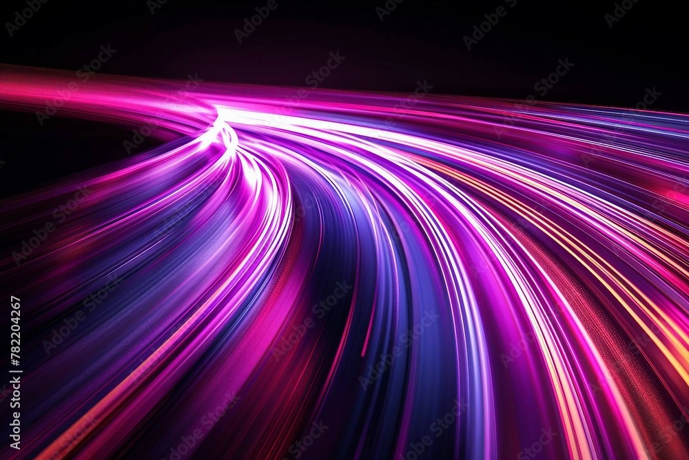 Poster purple and silver light trails, the flow of data within computer systems or networks, the transfer o