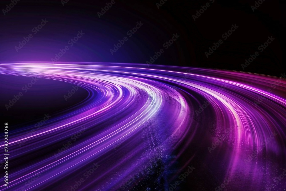Poster purple and silver light trails, the flow of data within computer systems or networks, the transfer o