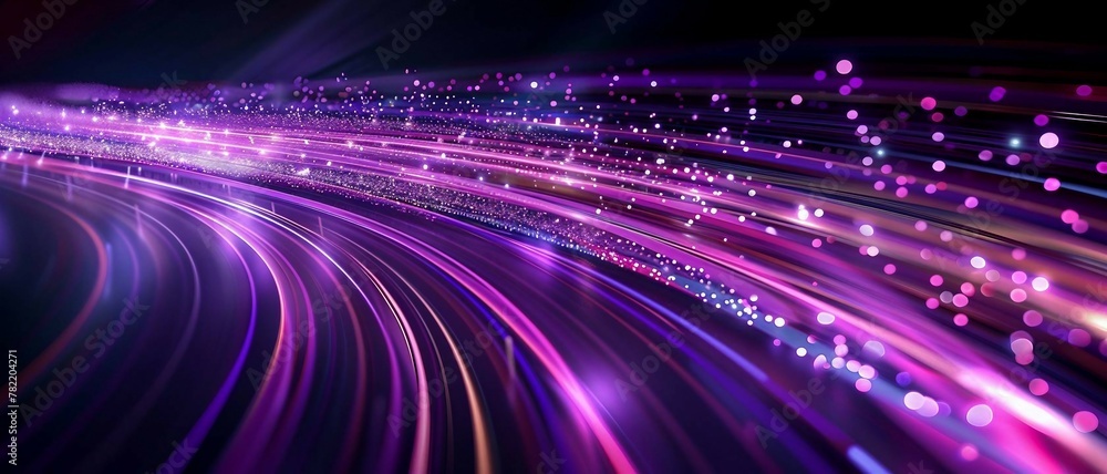 Poster purple and silver light trails, the flow of data within computer systems or networks, the transfer o
