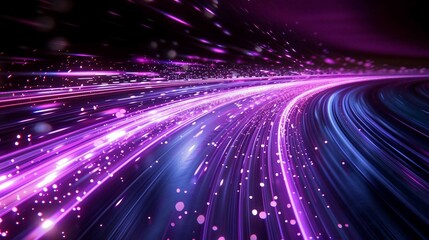 Purple and Silver light trails, the flow of data within computer systems or networks, the transfer of information .internet speed, data transfer, fast computing. - obrazy, fototapety, plakaty