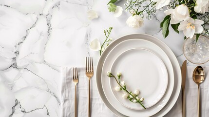 Luxury table settings for fine dining with and glassware, beautiful blurred background.