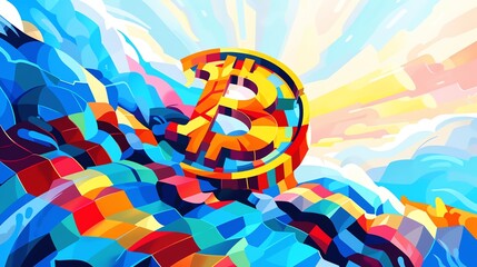 An abstract watercolor painting representing the volatility of Bitcoin, with swirling colors of red and green indicating price fluctuations