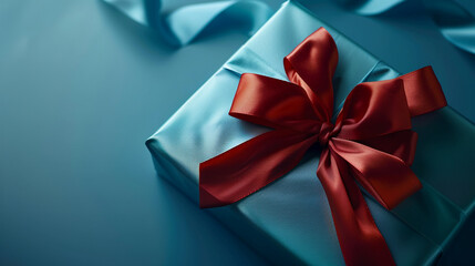 Blue satin gift box with shiny decoration, AI Generative.