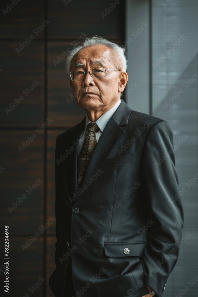 Poster A man in a suit and tie standing in front of a window. Suitable for business concepts