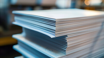 A stack of white blank paper for printing. Office routine concept