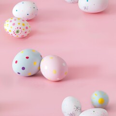 Fototapeta premium Colorful Easter eggs on a pink background. Perfect for holiday designs