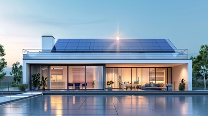 futuristic generic smart home with solar panels rooftop system for renewable energy concepts - Powered by Adobe