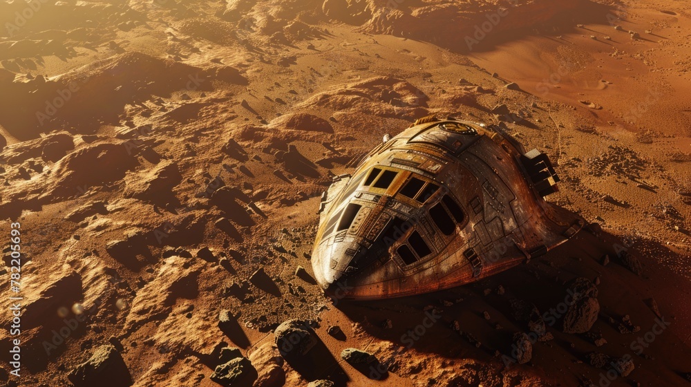 Poster A space station on the surface of a red planet. Perfect for sci-fi concepts