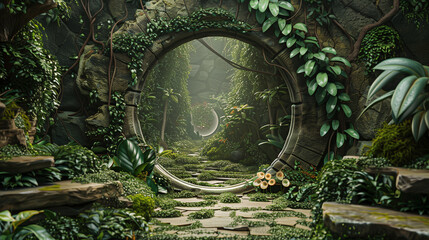 Gateway Opens to a Labyrinth Garden Amidst an Enchanted Forest. - 782205889