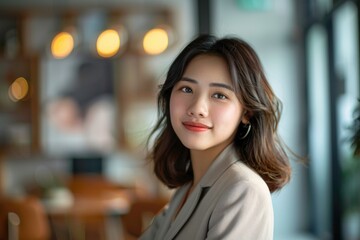 Where you live on Portrait of beautiful Asian woman in restaurant cafe.