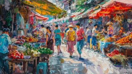 Fototapeta na wymiar Experience the Vibrant Joy of Art Shopping in a Colorful Market oil paintings
