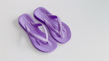 A pair of purple flip flops, perfect for summer vacation concepts