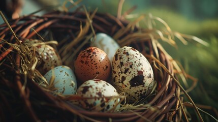 Close up of a bird's nest with eggs, perfect for nature themes