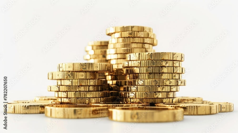 Poster a pile of gold coins stacked on top of each other. perfect for financial concepts