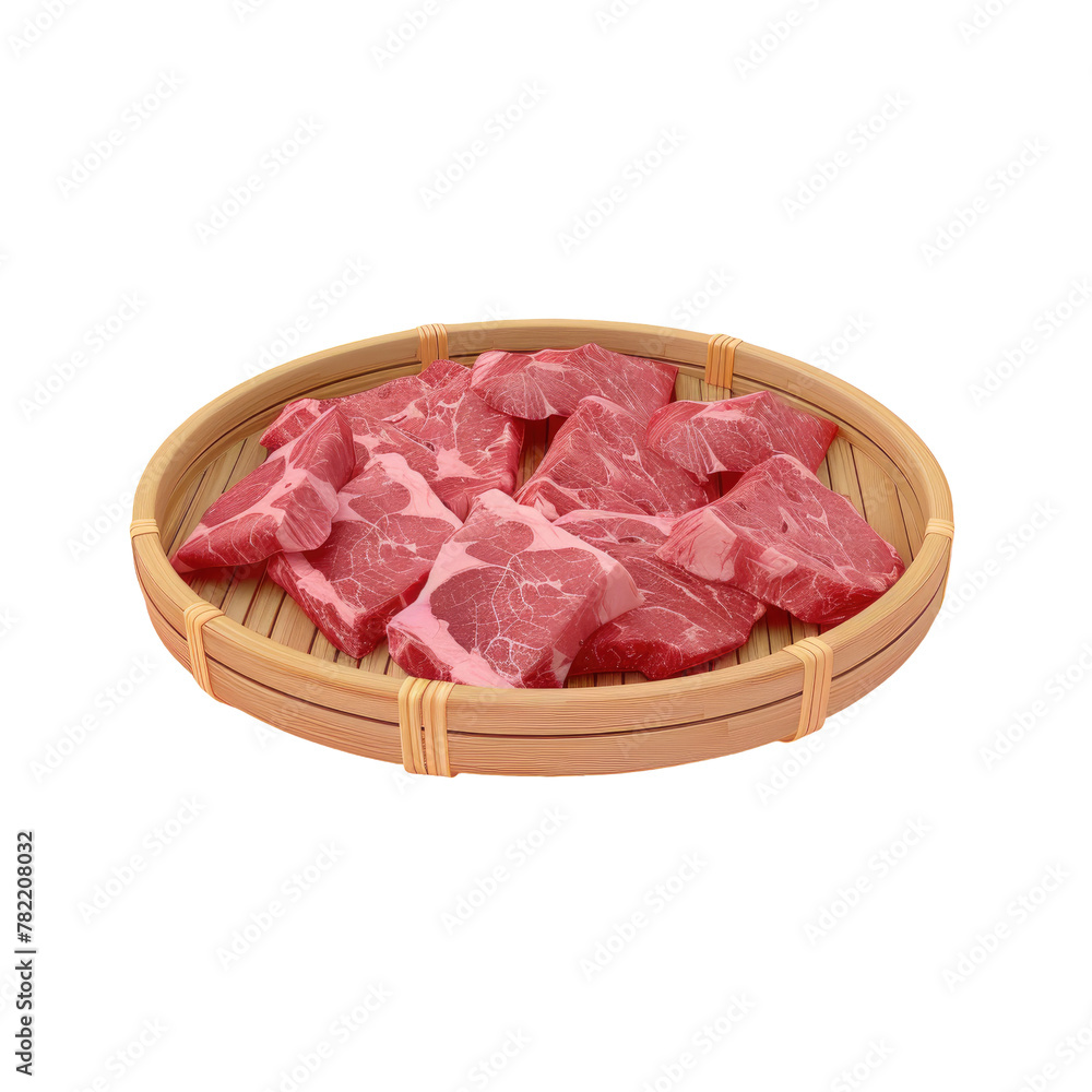 Canvas Prints a close up of a basket of raw meat on a transparent background