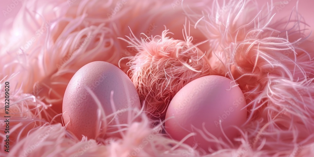 Aufkleber three eggs sitting in a pile of feathers. suitable for various concepts and designs