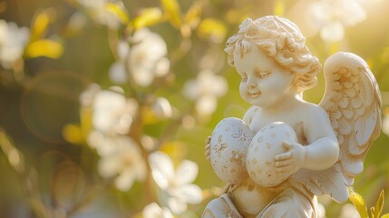 A beautiful angel statue holding a heart. Suitable for various romantic themes